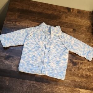 Blue and White Hand Knit Infant - Toddler Sweater